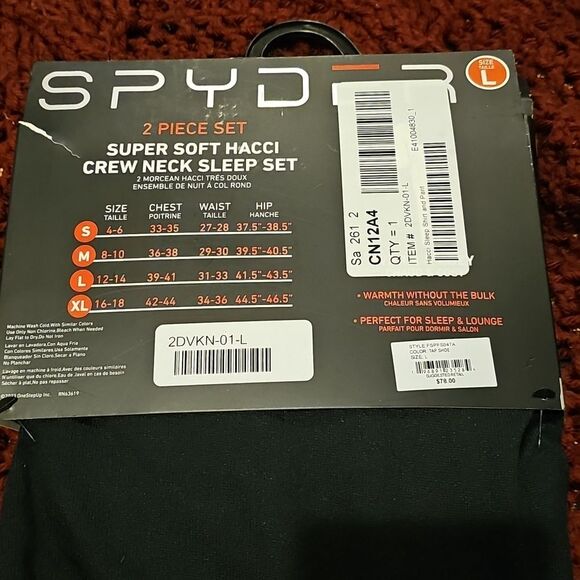 NEW Ladies 2 Piece Spyder Super Soft Hacci Black Crew Neck Sleep Set. Size Large - Picture 3 of 3